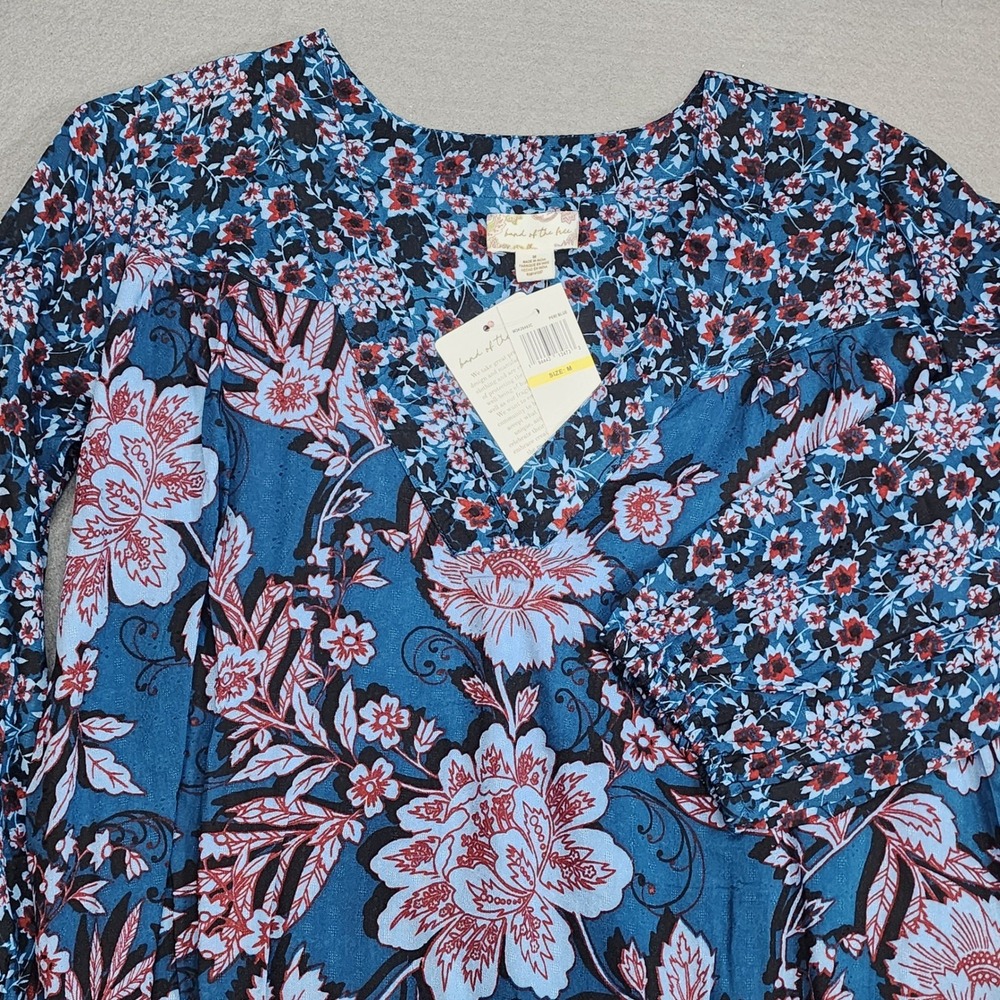 Band of the Free Blouse Peri Blue Mixed Floral Boho Women Size M